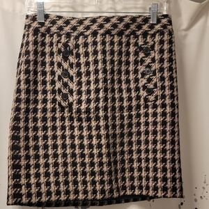 LOFT Black and Cream Checkered Pencil Skirt